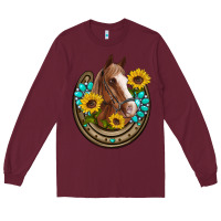 Burgundy western horseshoe horse sunflowers gemstone Long Sleeve Tee - Artiststas
