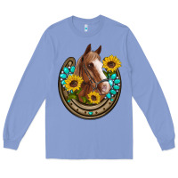Western Horseshoe Horse Sunflowers Gemstone Long Sleeve Tee | Teevron