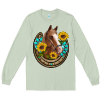 Matcha western horseshoe horse sunflowers gemstone Long Sleeve Tee - Artiststas