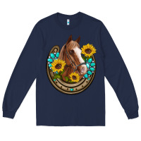 Navy western horseshoe horse sunflowers gemstone Long Sleeve Tee - Artiststas