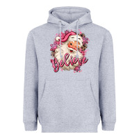 Heather Grey believe pink christmas santa claus Heavyweight Hoodie - MaliasSmallBusiness