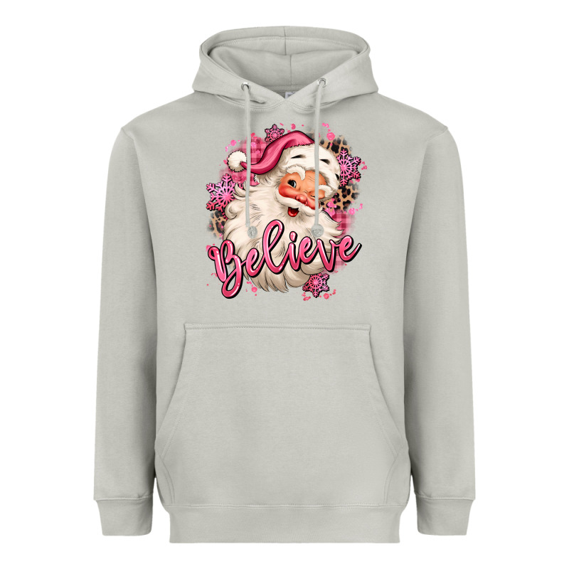 Believe Pink Christmas Santa Claus Heavyweight Hoodie by MaliasSmallBusiness | Teevron