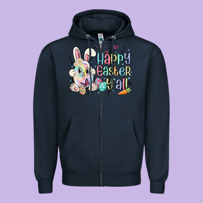 Happy Easter Y'all Zipper Hoodie Designed By Maliassmallbusiness