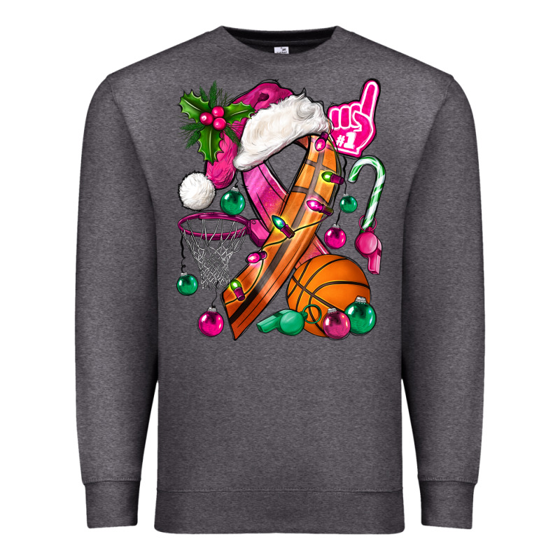 Pink Christmas Breast Cancer Ribbon Basketball Premium Sweatshirt by BundleAndBundleShop | Teevron