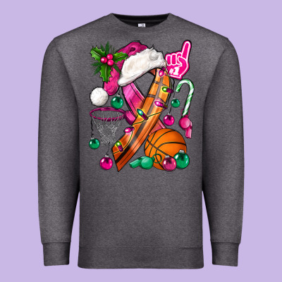 Pink Christmas Breast Cancer Ribbon Basketball Premium Sweatshirt Designed By Bundleandbundleshop