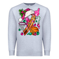 Heather Grey Pink Christmas Breast Cancer Ribbon Basketball Premium Sweatshirt - BundleAndBundleShop