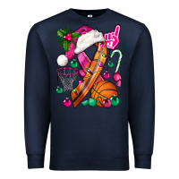 Navy Pink Christmas Breast Cancer Ribbon Basketball Premium Sweatshirt - BundleAndBundleShop