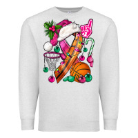 Oatmeal Heather Pink Christmas Breast Cancer Ribbon Basketball Premium Sweatshirt - BundleAndBundleShop