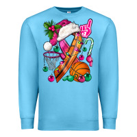 Ocean Blue Pink Christmas Breast Cancer Ribbon Basketball Premium Sweatshirt - BundleAndBundleShop