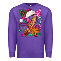 Purple Pink Christmas Breast Cancer Ribbon Basketball Premium Sweatshirt - BundleAndBundleShop