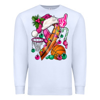 White Pink Christmas Breast Cancer Ribbon Basketball Premium Sweatshirt - BundleAndBundleShop