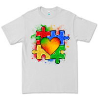 Dove Grey autism puzzle pieces heart Premium Tee - Zillion Design Studio