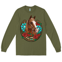 Army Green western horseshoe horse roses gemstone Long Sleeve Tee - Artiststas