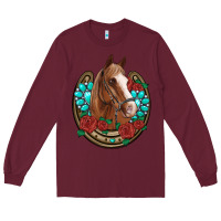 Burgundy western horseshoe horse roses gemstone Long Sleeve Tee - Artiststas
