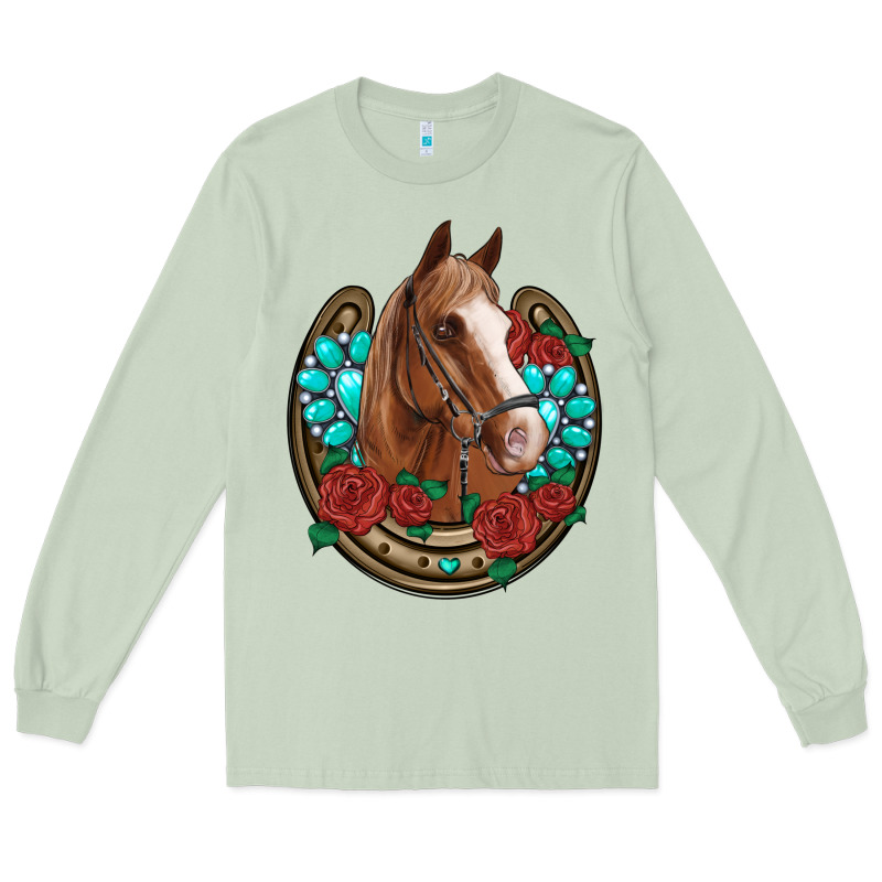Western Horseshoe Horse Roses Gemstone Long Sleeve Tee by Artiststas | Teevron
