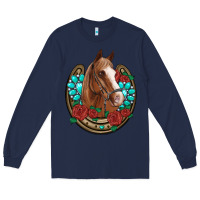 Navy western horseshoe horse roses gemstone Long Sleeve Tee - Artiststas