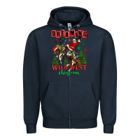 Navy dreaming of a wild west christmas cowboy santa Zipper Hoodie - MaliasSmallBusiness