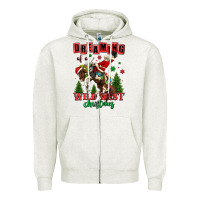 Oatmeal Heather dreaming of a wild west christmas cowboy santa Zipper Hoodie - MaliasSmallBusiness