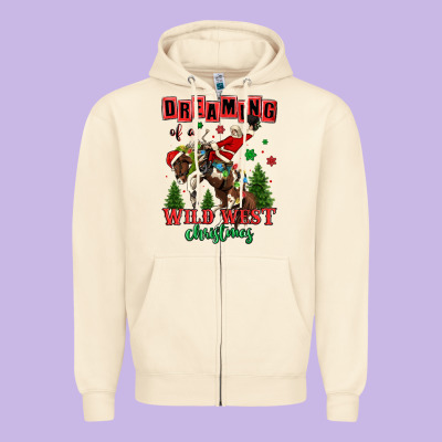Dreaming Of A Wild West Christmas Cowboy Santa Zipper Hoodie Designed By Maliassmallbusiness