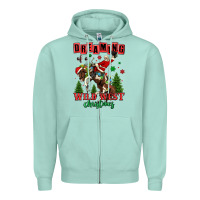 Seafoam dreaming of a wild west christmas cowboy santa Zipper Hoodie - MaliasSmallBusiness