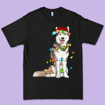 Husky Christmas Lights Premium Tee Designed By Ranaportraitstore