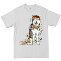 Dove Grey Husky Christmas Lights Premium Tee - RanaPortraitStore