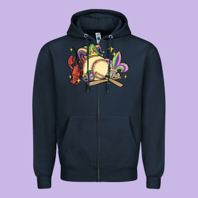Mardi Gras Baseball Zipper Hoodie Designed By Maliassmallbusiness