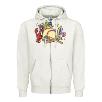 Oatmeal Heather mardi gras baseball Zipper Hoodie - MaliasSmallBusiness