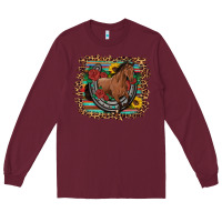 Burgundy western horse horseshoe roses sunflowers serape leopard Long Sleeve Tee - Artiststas