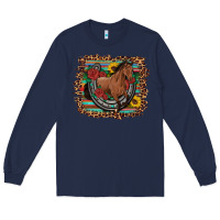 Navy western horse horseshoe roses sunflowers serape leopard Long Sleeve Tee - Artiststas