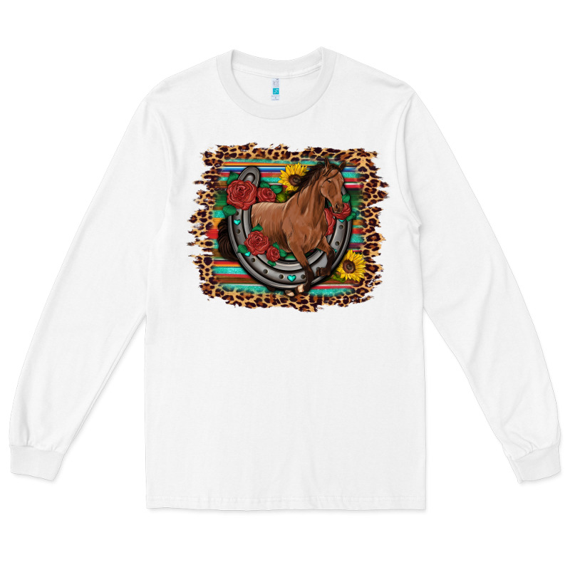 Western Horse Horseshoe Roses Sunflowers Serape Leopard Long Sleeve Tee by Artiststas | Teevron