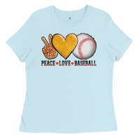 Baby Blue peace love baseball Ladies Tee - AdoDesignShop