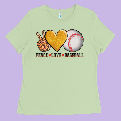 Peace Love Baseball Ladies Tee Designed By Adodesignshop