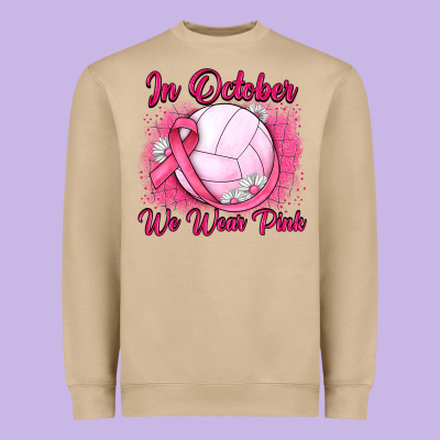 In October We Wear Pink Breast Cancer Valleybal Heavyweight Sweatshirt Designed By Jahusdesignshop