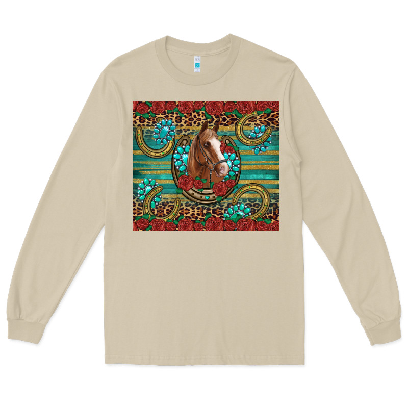 Western Horse Horseshoe Roses Gemstones Glitter Wooden Long Sleeve Tee by Artiststas | Teevron