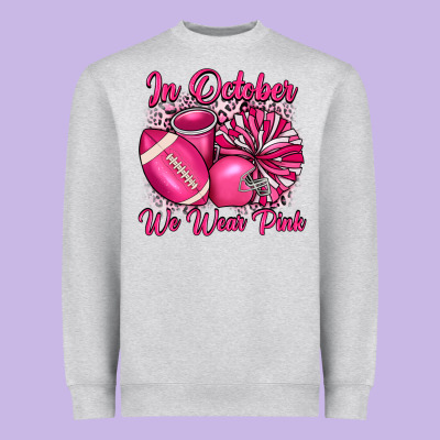 In October We Wear Pink Cheer With Football Breast Heavyweight Sweatshirt Designed By Jahusdesignshop