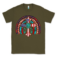 Army Green gemstone cross american flag turquoise rainbow Classic Tee - Artiststas