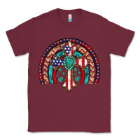 Burgundy gemstone cross american flag turquoise rainbow Classic Tee - Artiststas