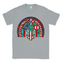 Heather Grey gemstone cross american flag turquoise rainbow Classic Tee - Artiststas