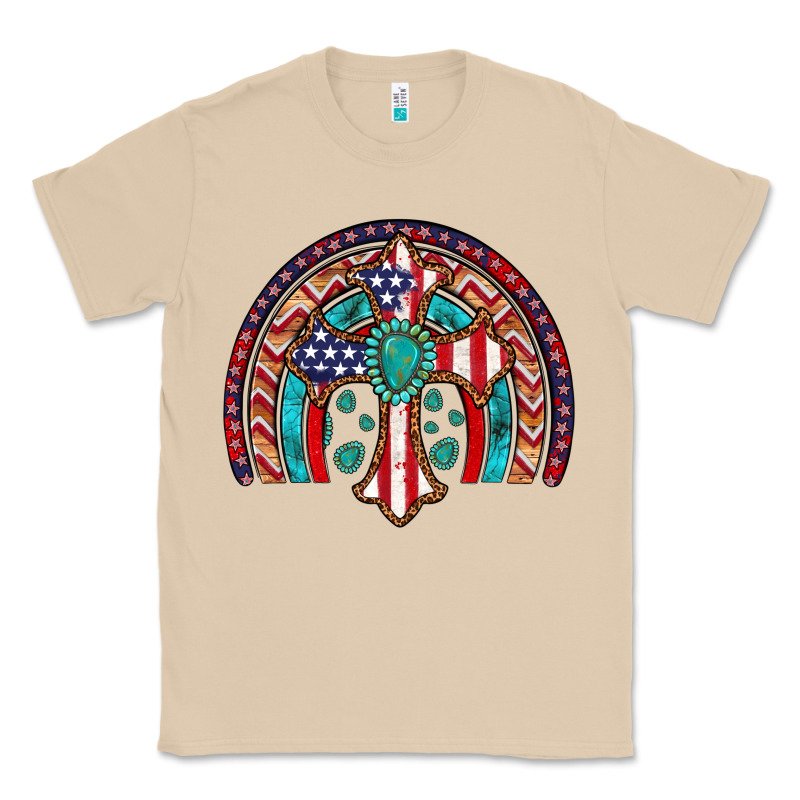 Gemstone Cross American Flag Turquoise Rainbow Classic Tee by Artiststas | Teevron