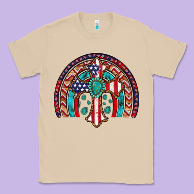 Gemstone Cross American Flag Turquoise Rainbow Classic Tee Designed By Artiststas