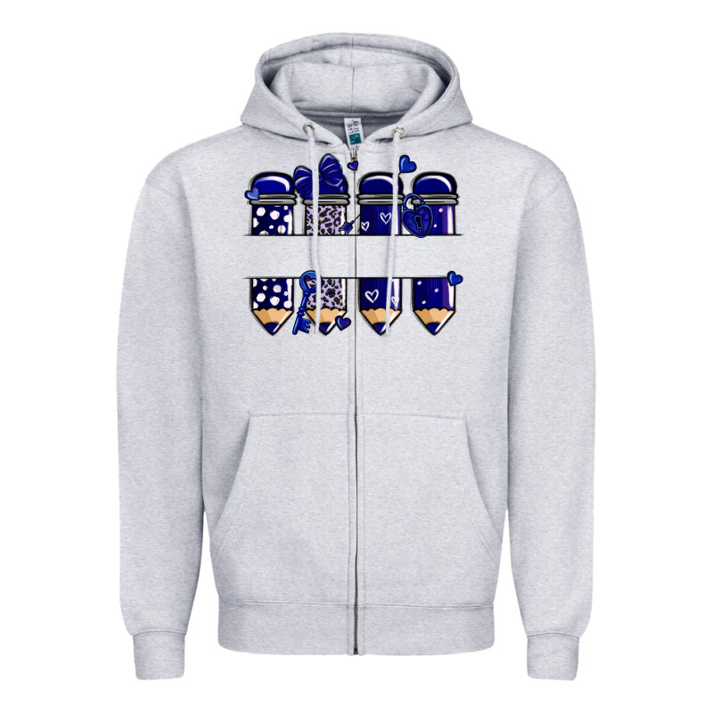 Valentine's Day School Pencils Navy Blue Zipper Hoodie by MaliasSmallBusiness | Teevron