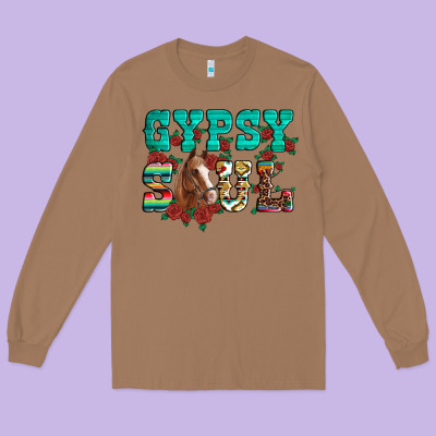 Western Gypsy Soul Horse Roses Serape Aztec Leopard Long Sleeve Tee Designed By Artiststas