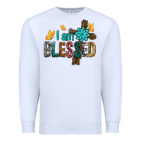 White I Am Blessed Cross Premium Sweatshirt - BundleAndBundleShop