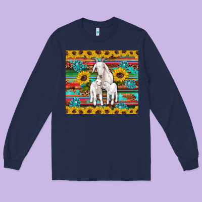 Goats Mom And Baby Sunflowers Gemstones Serape Leopard Glitter Wooden Long Sleeve Tee Designed By Artiststas
