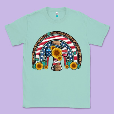 Cross American Flag Cowhide  Leopard Gemstone Rainbow Classic Tee Designed By Artiststas