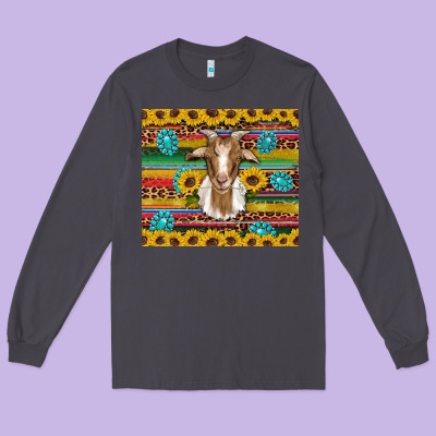 Goat Sunflowers Gemstones Serape Leopard Glitter Long Sleeve Tee Designed By Artiststas