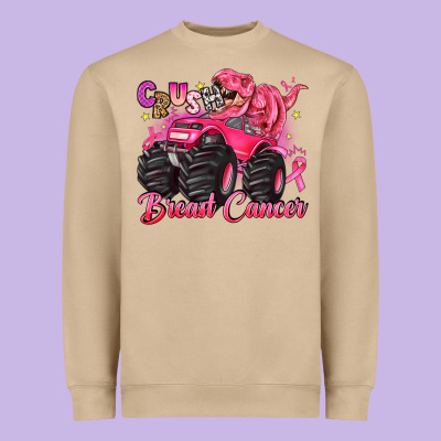 Crush Breast Cancer Monster Truck With Dinosaur Heavyweight Sweatshirt Designed By Jahusdesignshop