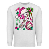 Oatmeal Heather Pink Christmas Breast Cancer Ribbon Baseball Premium Sweatshirt - BundleAndBundleShop