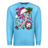 Ocean Blue Pink Christmas Breast Cancer Ribbon Baseball Premium Sweatshirt - BundleAndBundleShop